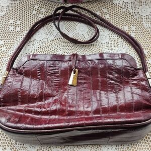 EEL Skin Burgundy Vintage Purse With Gold Tone Accents